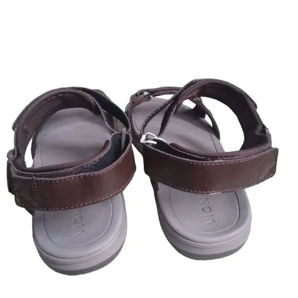 New! Vionic Velcro Adjustable Canoe Leo Men's Brown Leather Strap Sandal