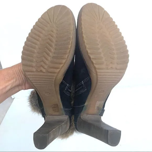 NEW MINELLI BLACK SUEDE HEELED BOOTS WITH FUR