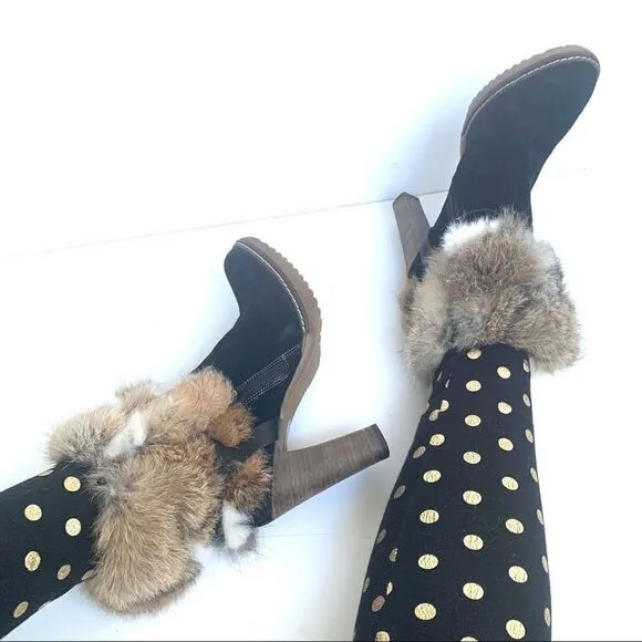 NEW MINELLI BLACK SUEDE HEELED BOOTS WITH FUR