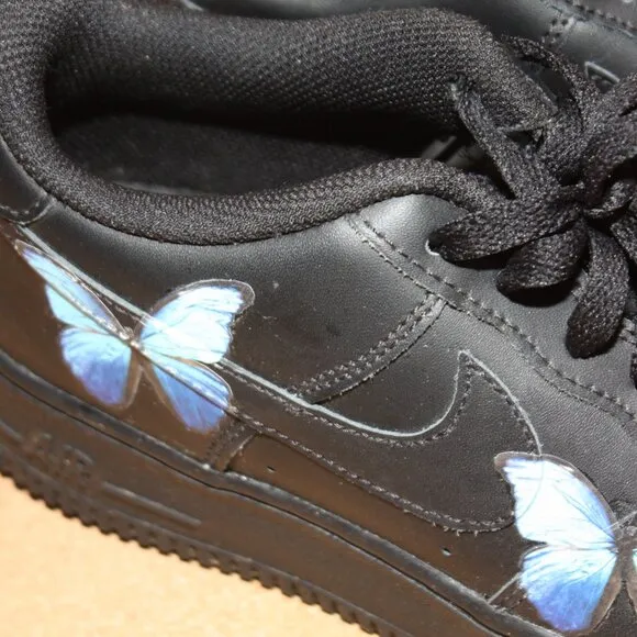 Nike Air Force 1 Black Sneakers Kids Size 7Y 314192-009 Butterflies