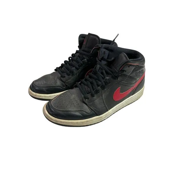 Nike Air Jordan 1 Mid Retro Black Red Men‎ Sneaker Shoes 554724-009 Size 9