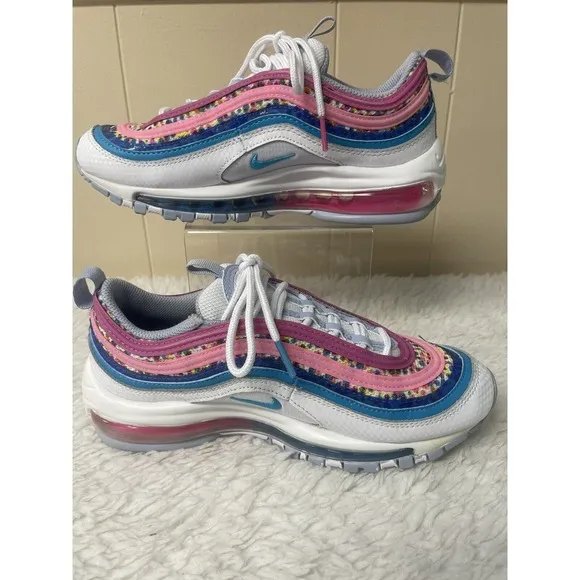 Nike Air Max 97 GS Sneakers Shoes White/Pink 921522-116 Size 5Y Colorful