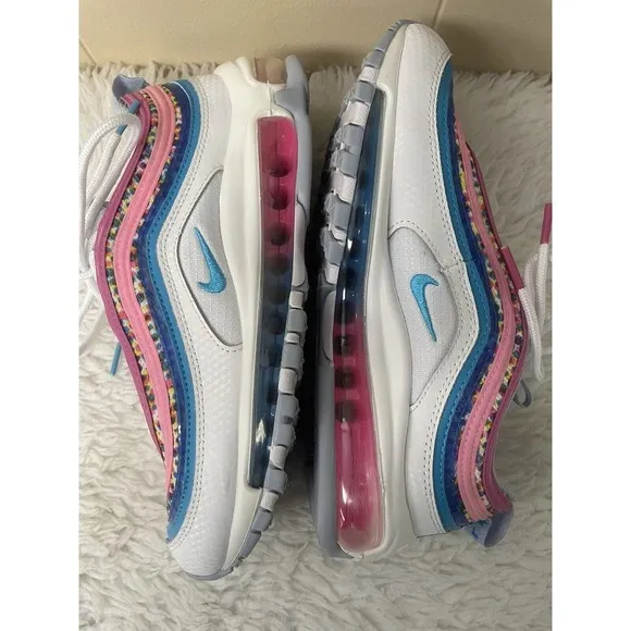 Nike Air Max 97 GS Sneakers Shoes White/Pink 921522-116 Size 5Y Colorful