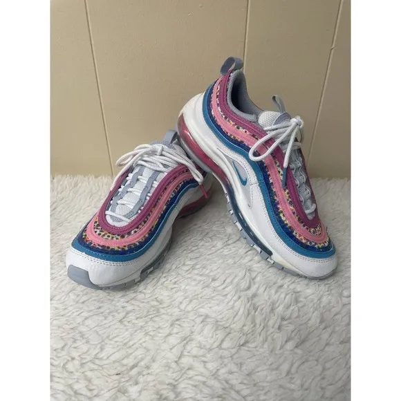 Nike Air Max 97 GS Sneakers Shoes White/Pink 921522-116 Size 5Y Colorful