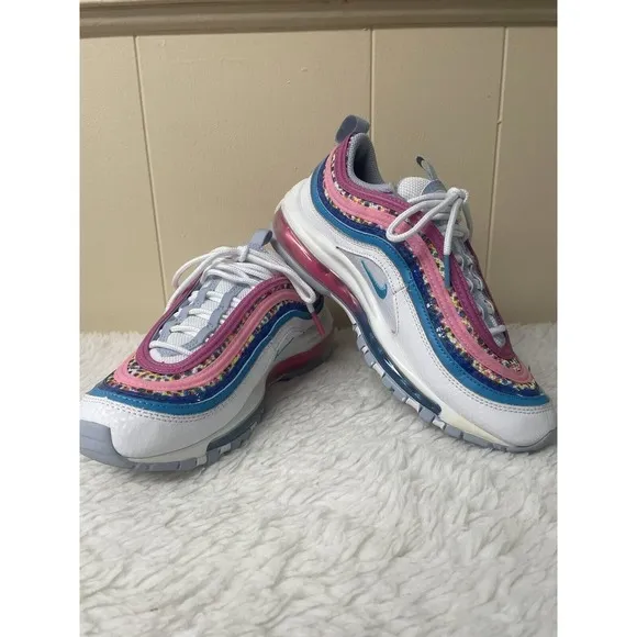 Nike Air Max 97 GS Sneakers Shoes White/Pink 921522-116 Size 5Y Colorful