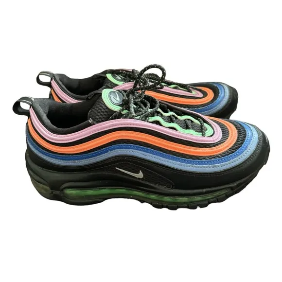 Nike AIR MAX 97 'MULTI-COLOR' #CW6028 001 Black Electro Green/Fuchsia Glow Shoes