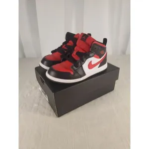 Nike Jordan‎ Black Red 1 Mid Youth Size 10C Kid Shoes Sneakers 640735-079 MJ