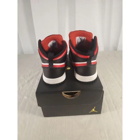 Nike Jordan‎ Black Red 1 Mid Youth Size 10C Kid Shoes Sneakers 640735-079 MJ