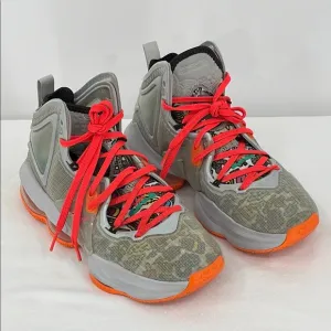 NIKE LEBRON 19 FAST FOOD SIZE 5 YOUTH Kids Gray and Orange Athletic Shoes