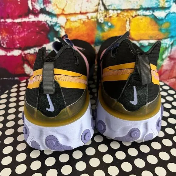 Nike Men's React Element 55 Shoes Sneakers CI9593-001 Black/Magic Flamingo Sz 10