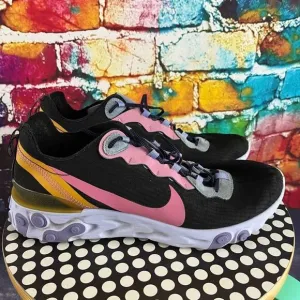 Nike Men's React Element 55 Shoes Sneakers CI9593-001 Black/Magic Flamingo Sz 10