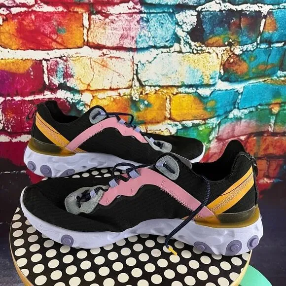 Nike Men's React Element 55 Shoes Sneakers CI9593-001 Black/Magic Flamingo Sz 10