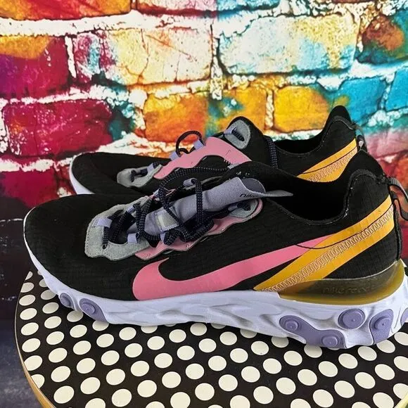 Nike Men's React Element 55 Shoes Sneakers CI9593-001 Black/Magic Flamingo Sz 10