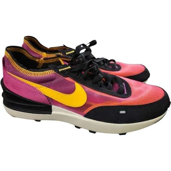 Nike Waffle One Sneakers Pink Yellow Black Running Shoes DA7995-600 8.5