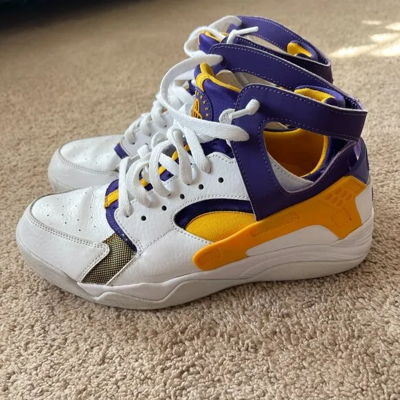 Nike's Air Flight Huarache Basketball Sneaker Purple/yellow Kobe Lakers, LSU Sz9