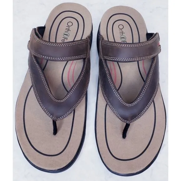 NWOT ORTHOFEET Eldorado Men's Size 12D Thong/Toe Post Sandals in Brown