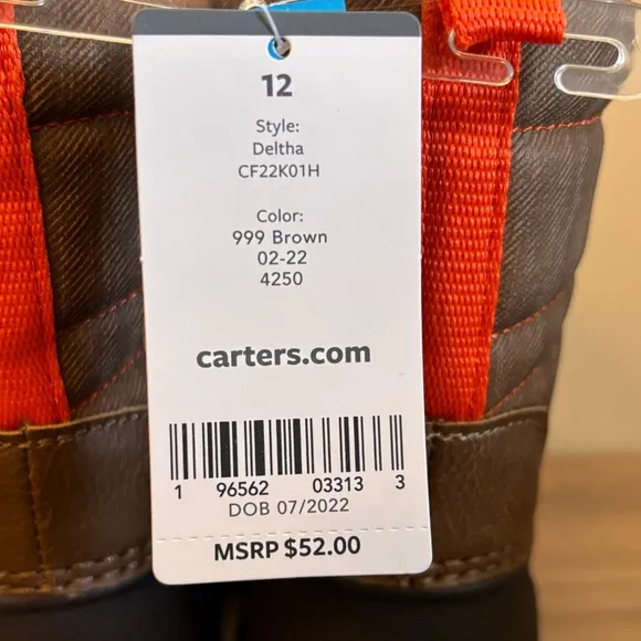NWT Carter’s Brown Deltha Lug Sole Snow Boots Toddler Size 12