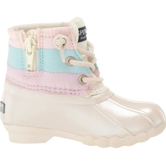 NWT Girls Sperry Saltwater Ankle Boots, Pastel, iridescent, Size 6