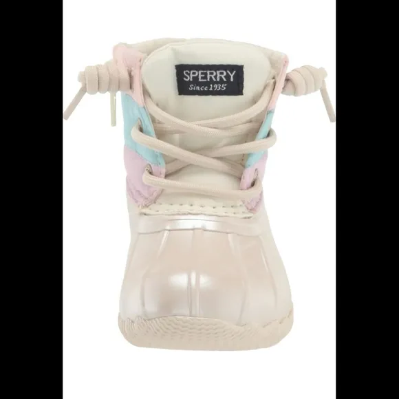 NWT Girls Sperry Saltwater Ankle Boots, Pastel, iridescent, Size 6