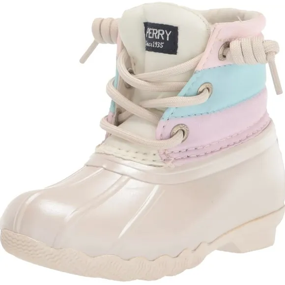 NWT Girls Sperry Saltwater Ankle Boots, Pastel, iridescent, Size 6