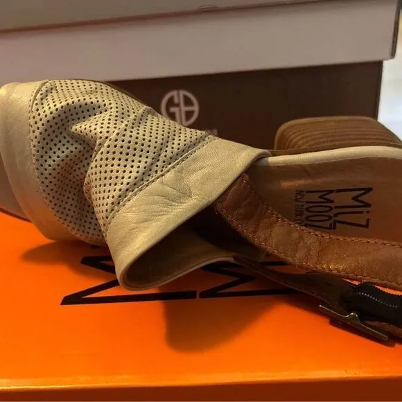NWT Miz Mooz genuine leather ivory wedge sandals. New in the box! Size 7