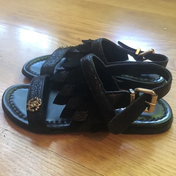 NWT Roberto Cavalli Girls Sandals, Size 28 or 11 US Black w/ Fringe