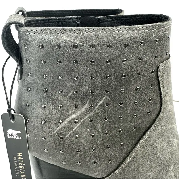 NWT Sorel leather waterproof Joan Uptown gray stud bootie ankle boots wedge 7.5