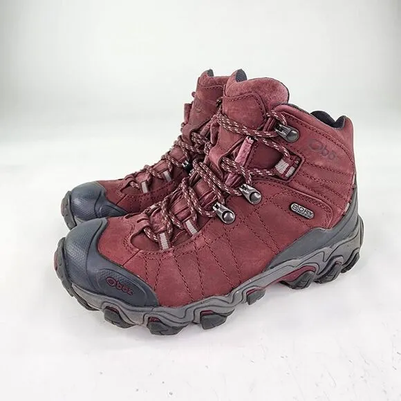 Oboz Bridger Mid Waterproof Nubuck Boot US 6.5 Womens Burgandy Hiking Boots