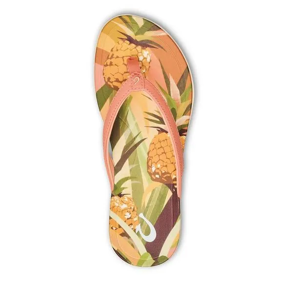 OluKai Ho‘ōpio Hau Beach Sandals Slip On Shell Coral Pineapple Womens Size 10‎