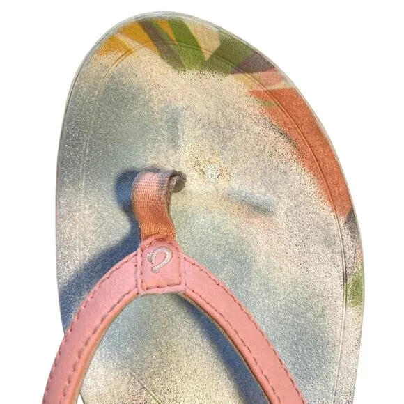 OluKai Ho‘ōpio Hau Beach Sandals Slip On Shell Coral Pineapple Womens Size 10‎