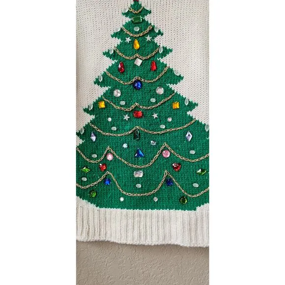 One of a Kind Handmade Christmas Tree Sweater Front Back Hearth Stockings MED