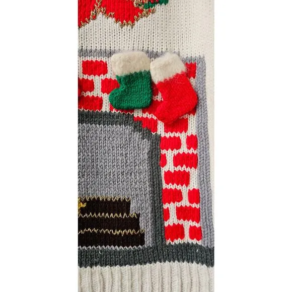 One of a Kind Handmade Christmas Tree Sweater Front Back Hearth Stockings MED
