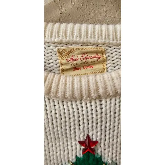 One of a Kind Handmade Christmas Tree Sweater Front Back Hearth Stockings MED