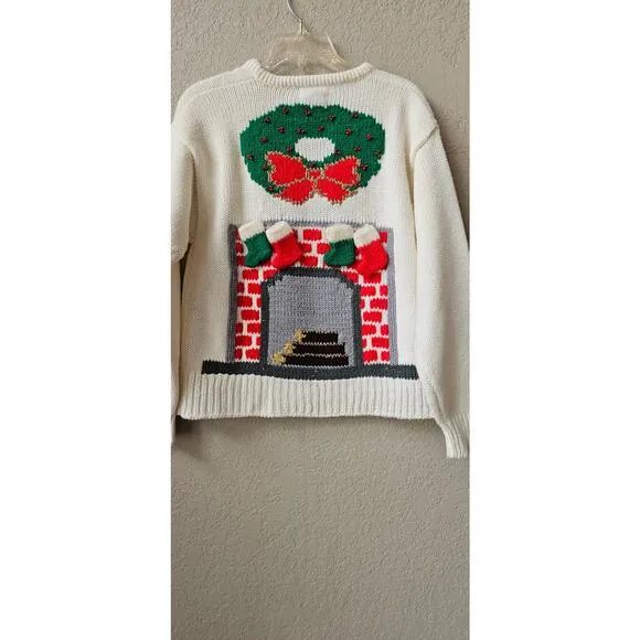 One of a Kind Handmade Christmas Tree Sweater Front Back Hearth Stockings MED