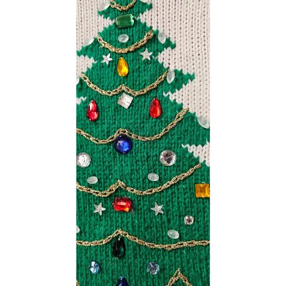 One of a Kind Handmade Christmas Tree Sweater Front Back Hearth Stockings MED
