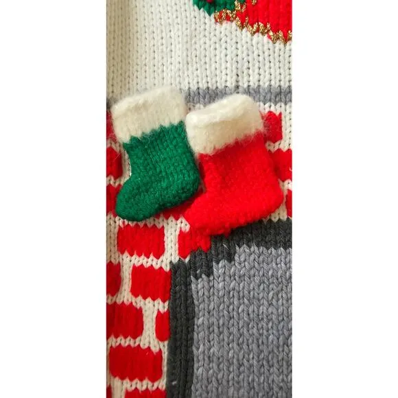 One of a Kind Handmade Christmas Tree Sweater Front Back Hearth Stockings MED