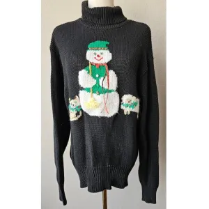 ONE OF A KIND Handmade Christmas Turtleneck Sweater Front Back Snowman Sm Med