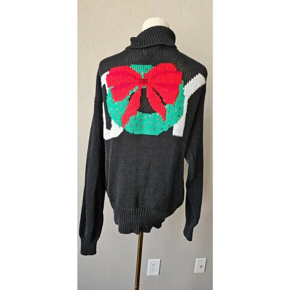 ONE OF A KIND Handmade Christmas Turtleneck Sweater Front Back Snowman Sm Med