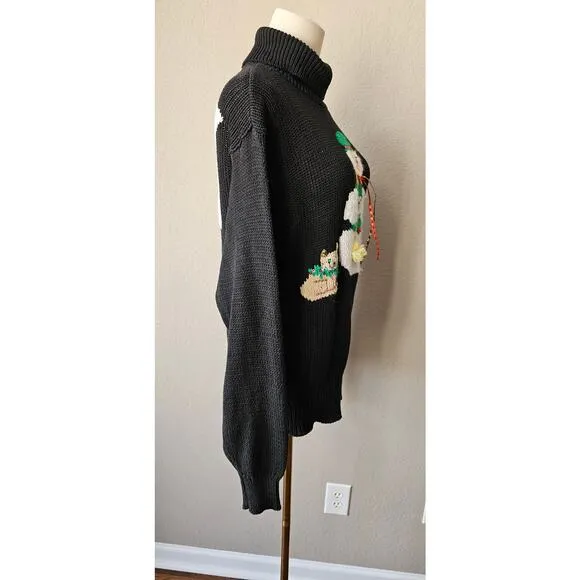 ONE OF A KIND Handmade Christmas Turtleneck Sweater Front Back Snowman Sm Med