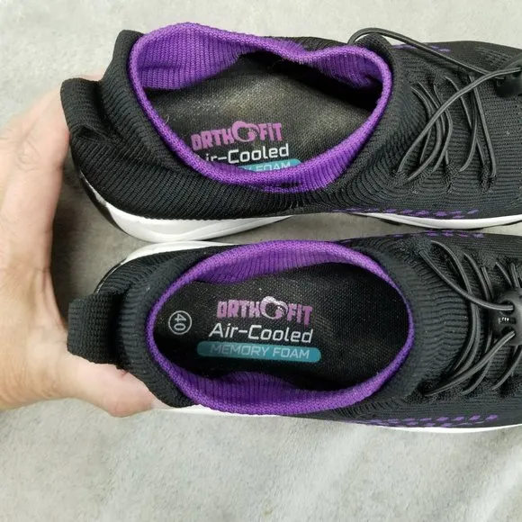 OrthoFit Shoes Womens Size 9 Black Purple Stretch Casual Sneakers