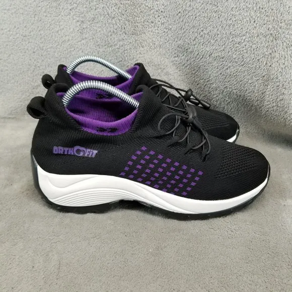 OrthoFit Shoes Womens Size 9 Black Purple Stretch Casual Sneakers