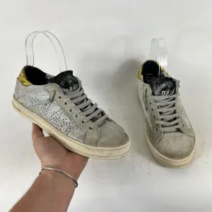 P448 John Sneakers Women's 6.5 Silver Glitter Lace-Up Running Athletic Shoes