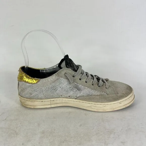 P448 John Sneakers Women's 6.5 Silver Glitter Lace-Up Running Athletic Shoes