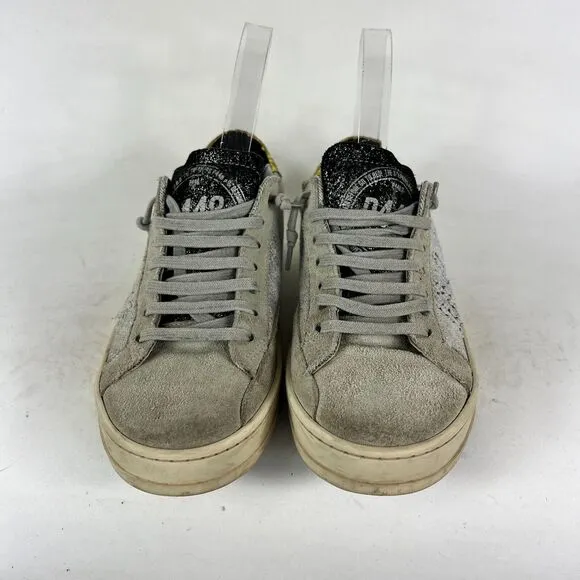 P448 John Sneakers Women's 6.5 Silver Glitter Lace-Up Running Athletic Shoes
