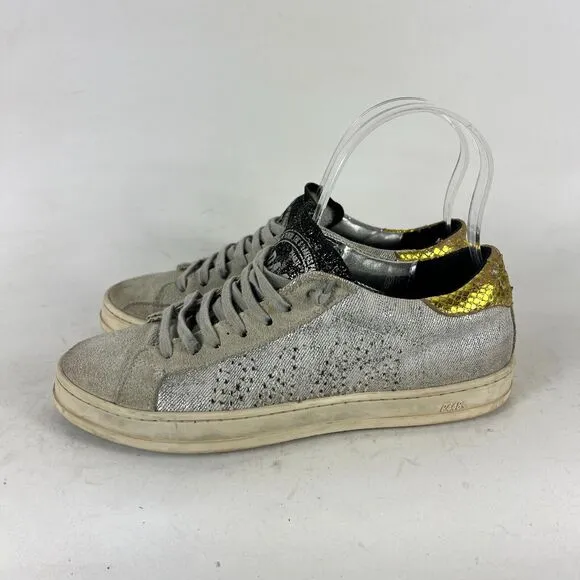 P448 John Sneakers Women's 6.5 Silver Glitter Lace-Up Running Athletic Shoes
