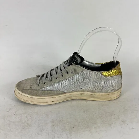 P448 John Sneakers Women's 6.5 Silver Glitter Lace-Up Running Athletic Shoes