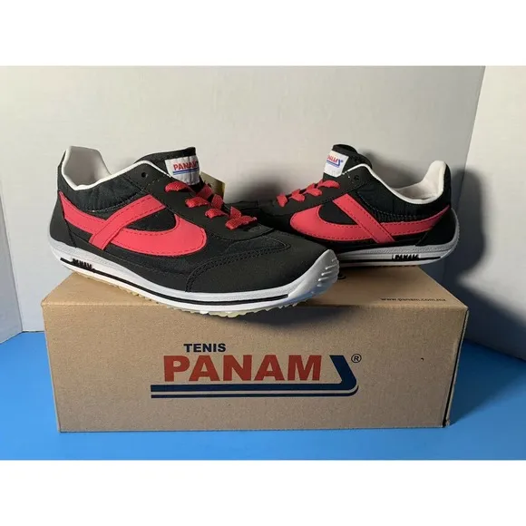 Panam 084 Men’s Hand Crafted Vintage Casual Shoes Black Red 25 New in Box