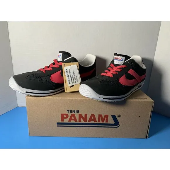 Panam 084 Men’s Hand Crafted Vintage Casual Shoes Black Red 25 New in Box