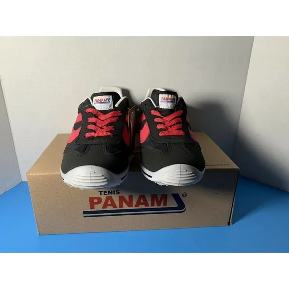 Panam 084 Men’s Hand Crafted Vintage Casual Shoes Black Red 25 New in Box