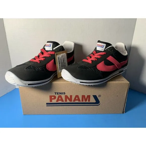 Panam 084 Men’s Hand Crafted Vintage Casual Shoes Black Red 25 New in Box